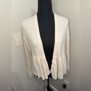 Anthropologie Moth ivory knitted ruffle open‎ cardigan- Size Medium
